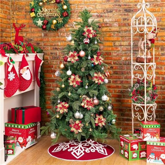 Christmas Burlap Tree Skirt, 30 Inch Farmhouse Red Tree Mat, Red - Picture 6 of 9